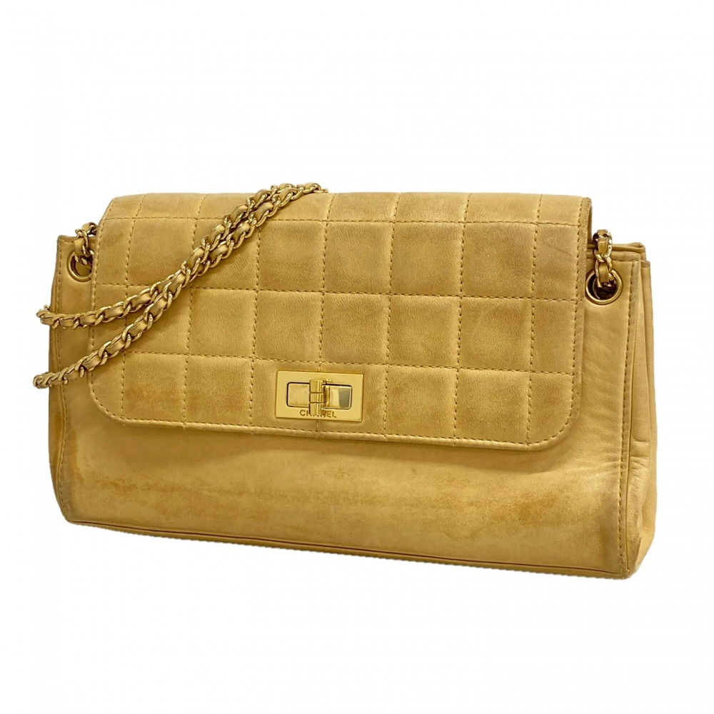 CHANEL Brown Lambskin Leather Shoulder Bag
